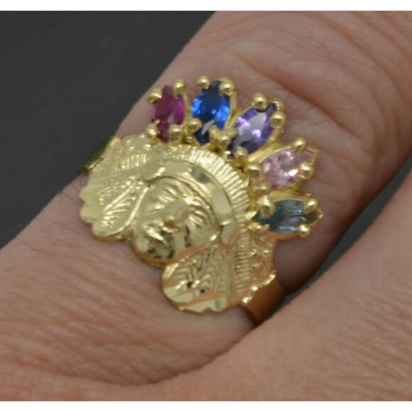 Womans 10K Solid Yellow Gold Native American Indian Rainbow CZ ring ALL Sizes